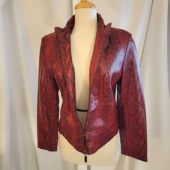 Siena Studio Red Snakeskin Paterned Leather Jacket Size Medium - Picture 10 of 11